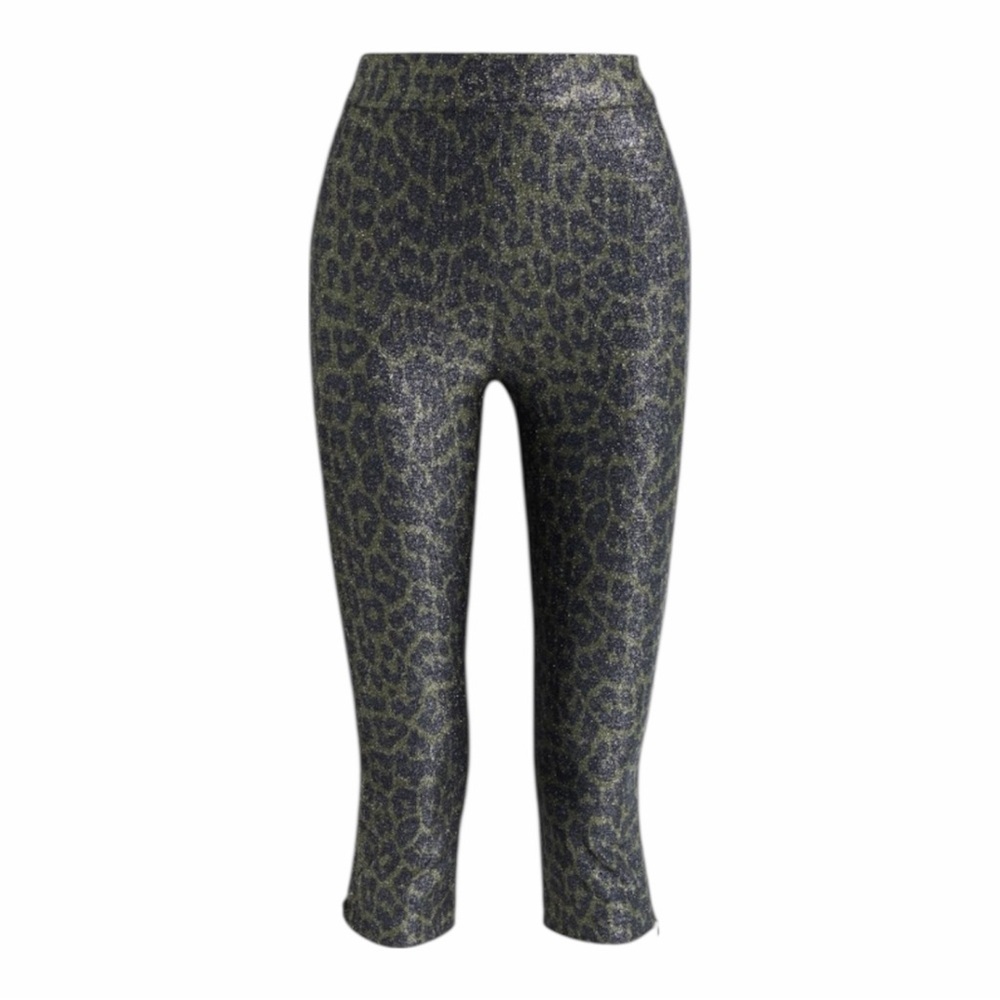 GANNI Cropped Metallic Leopard Print Stretch Jersey Legging Capri Size EU 40 / 8